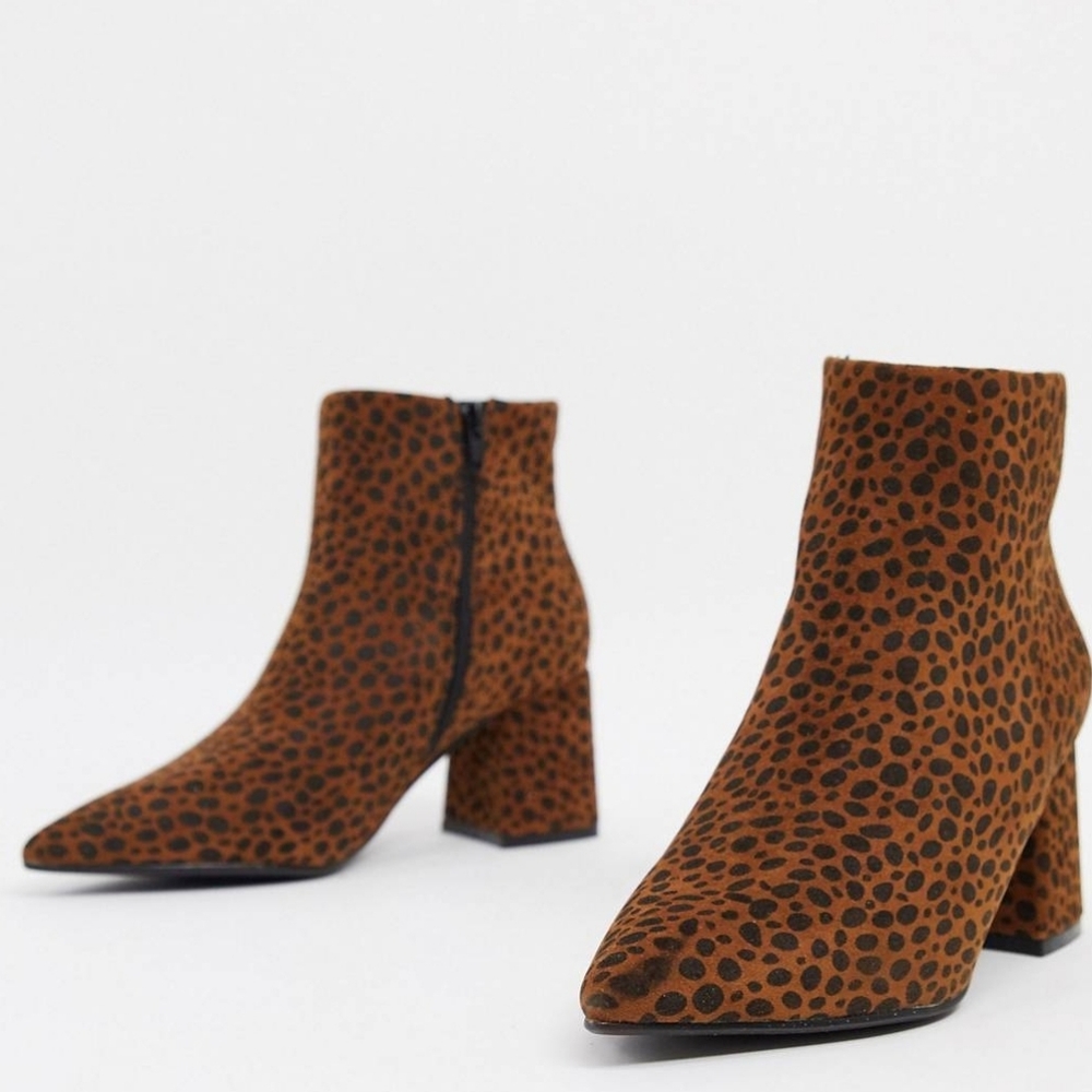 Leopard Print Wide Pointed Toe Ankle Boots